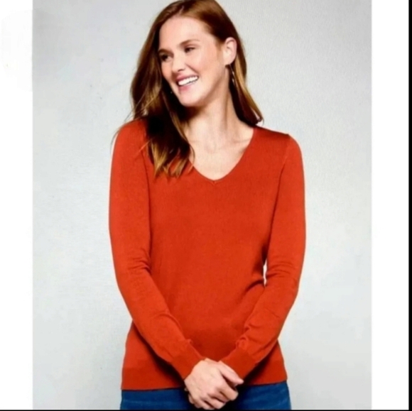 Love Ellie Vibrant Orange V-Neck Sweater with Crisscross Back Straps Sz Medium - Picture 2 of 6